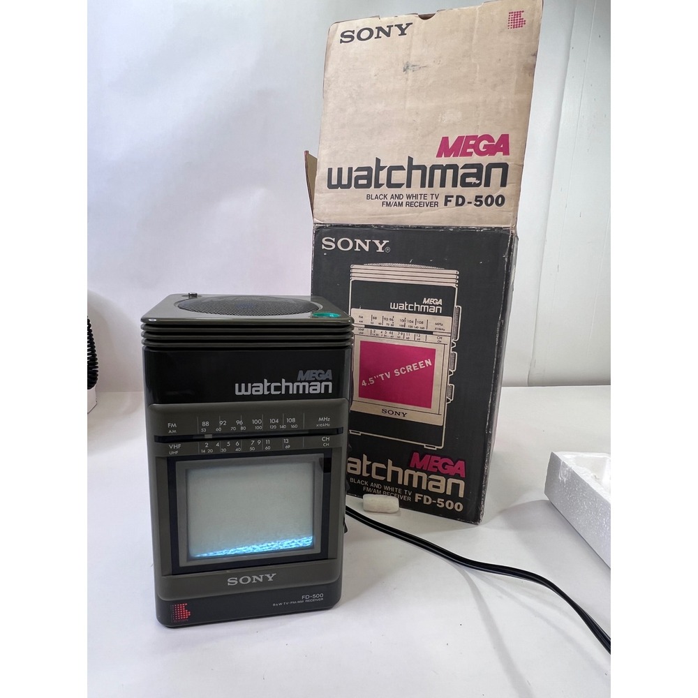 Vintage 1988 Sony Mega Watchman FD-500 Portable TV AM FM Radio Box Manual